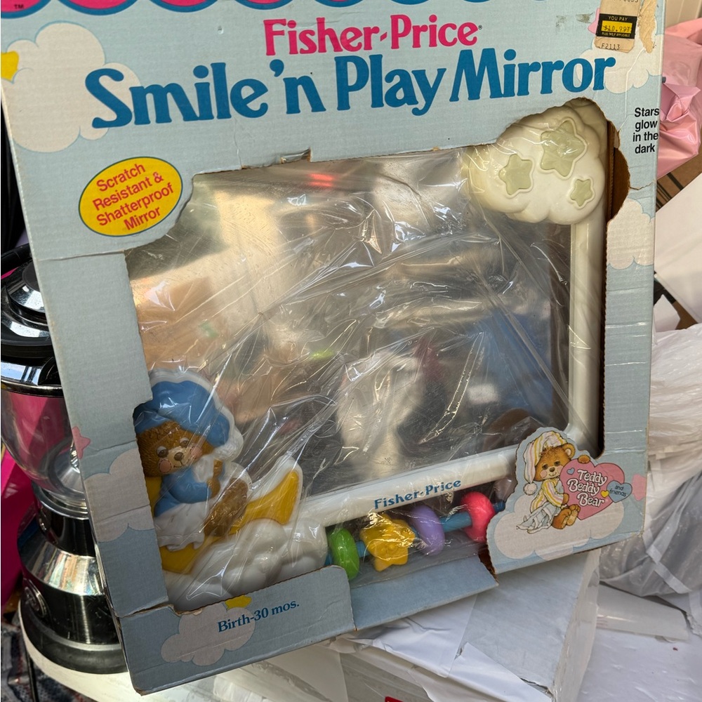 Fisher-Price White Baby Mirror with Multicolor Beads